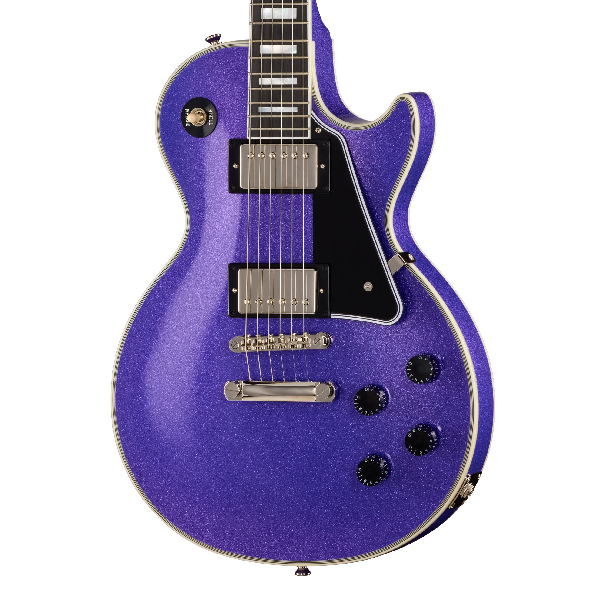 E-Gitarre, Violett glitzernd, Massivkorpus, Humbucker, Schwarzes Schlagbrett